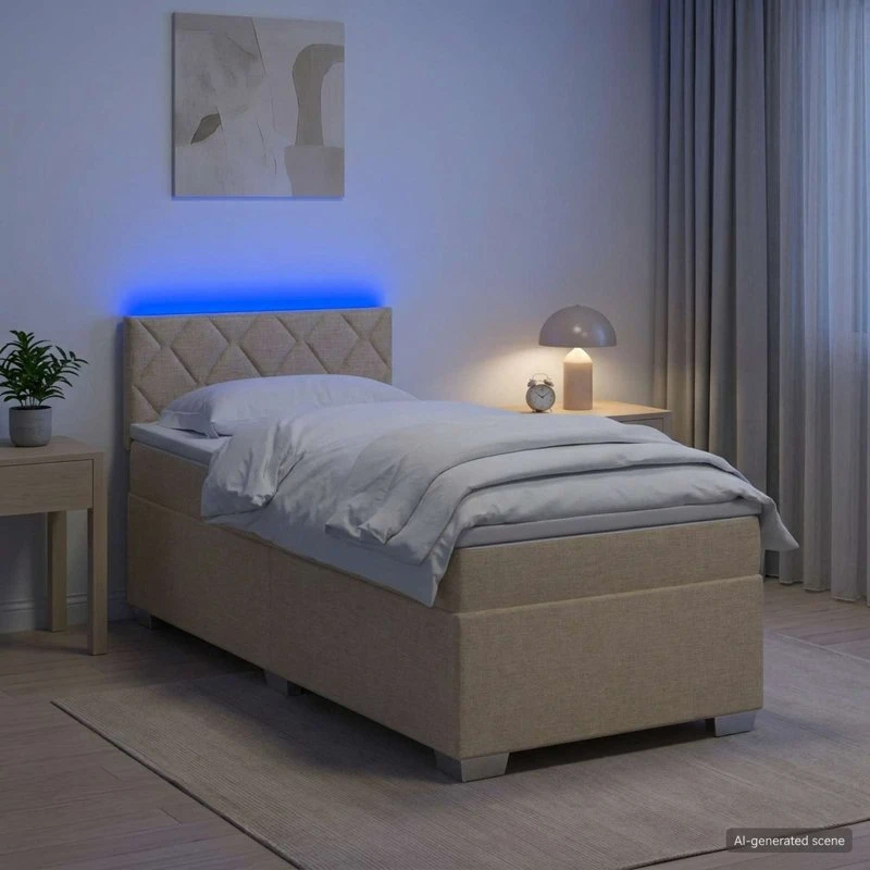 vidaXL Box Spring Seng med LED og madras, 80x200 cm, Cremefarvet