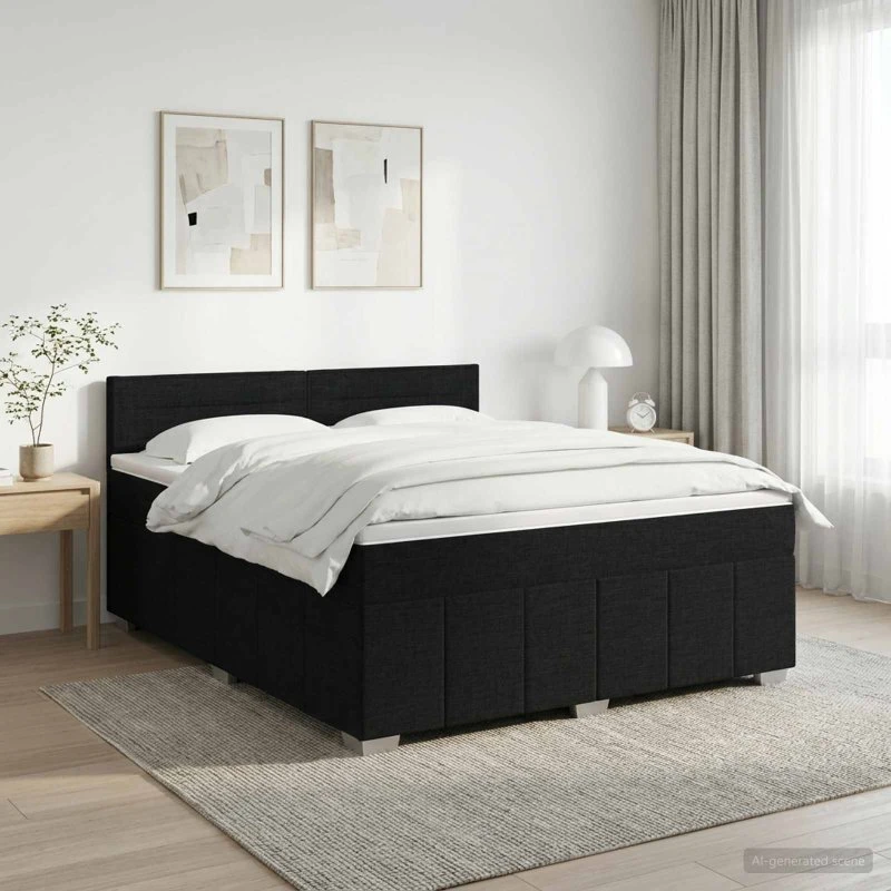 vidaXL Boxmadras med topmadras og hovedgærde, Sort, 140x200 cm