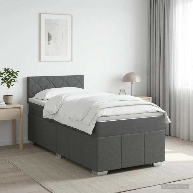 vidaXL Boxmadras med topmadras Mørkegrå 90 x 190 cm