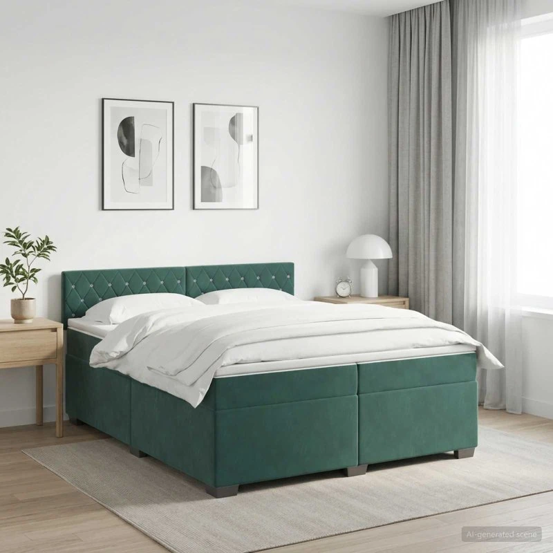 vidaXL Boxmadras med topmadras Mørkegrøn Fløjl 200 x 200 cm