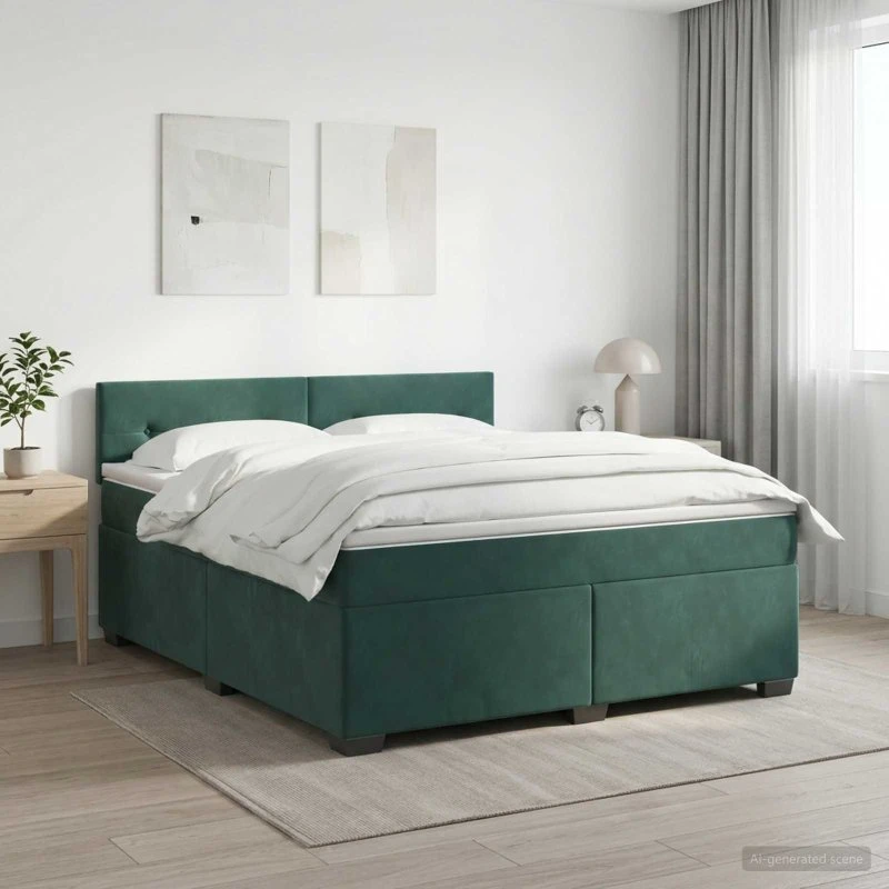 vidaXL Boxmadras med topmadras Mørkegrøn Fløjl 140 x 200 cm