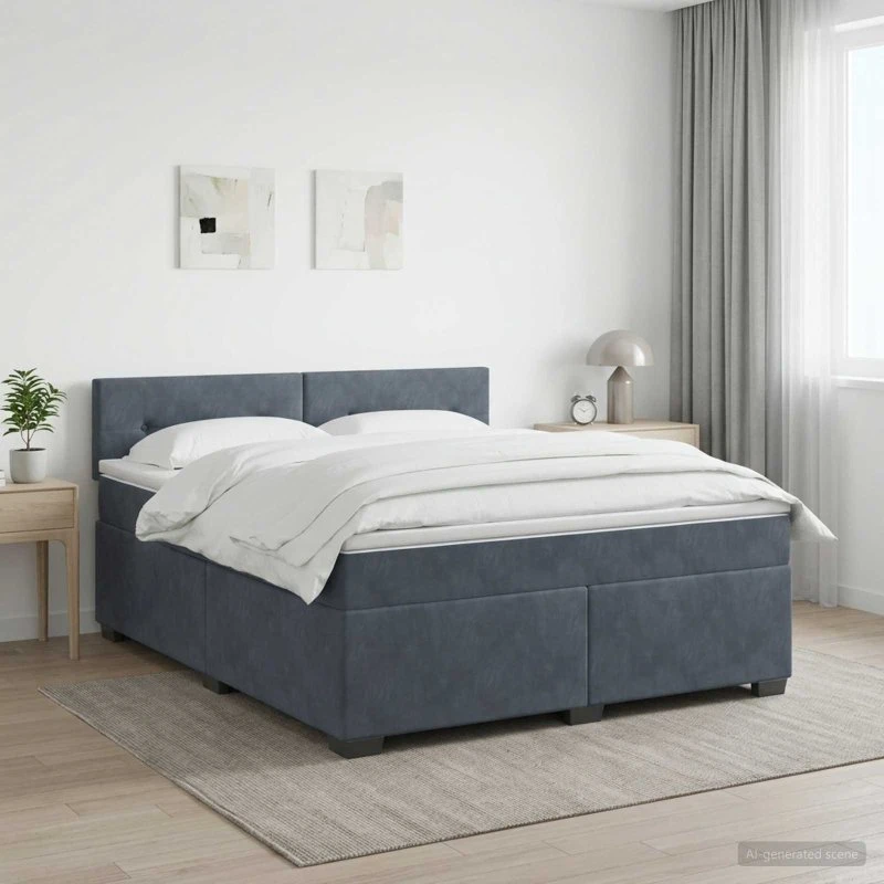 vidaXL Boxmadras med topmadras 140x190 cm Mørkegrå Fløjl