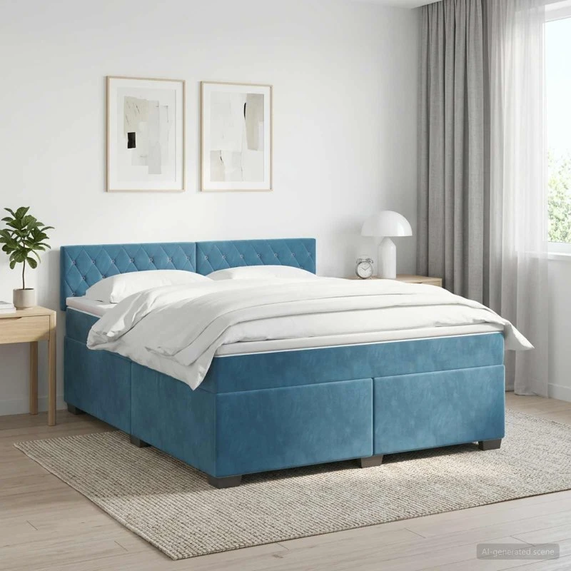 vidaXL Boksmadras med topmadras 140 x 190 cm Mørk blå Fløjl