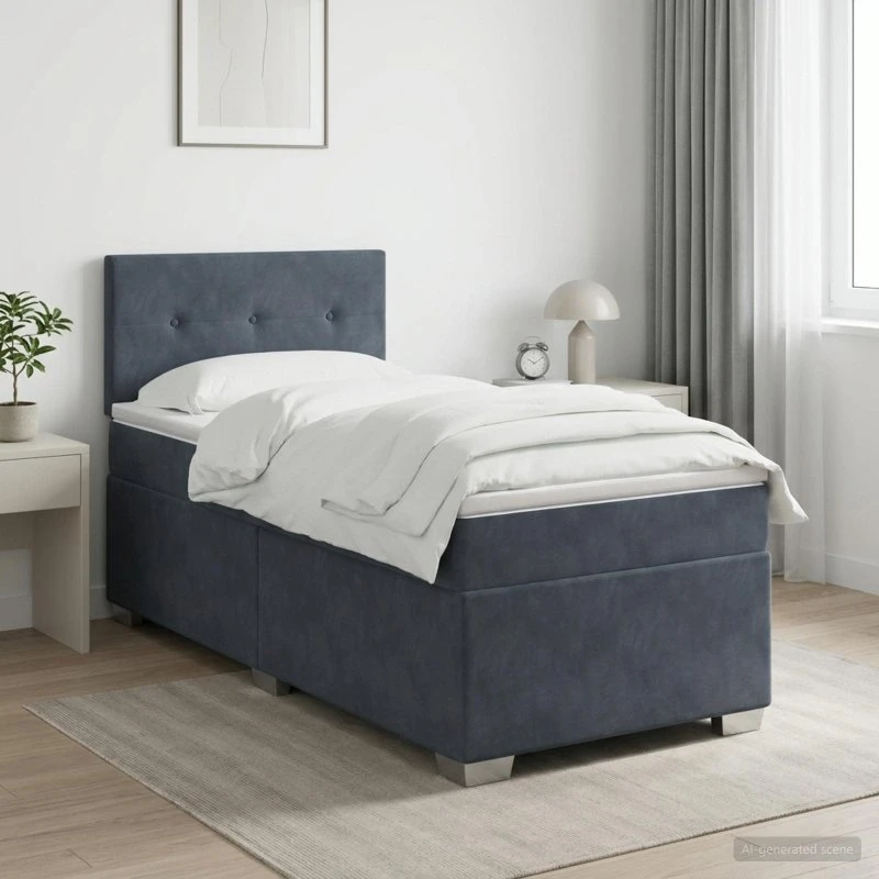 vidaXL Boxmadras med topmadras 100x200 cm Mørkegrå Fløjl