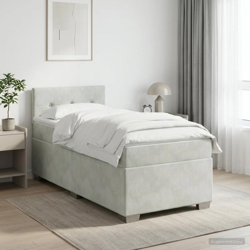 vidaXL Boxmadras med topmadras 90x190 cm Lysegrå Fløjl