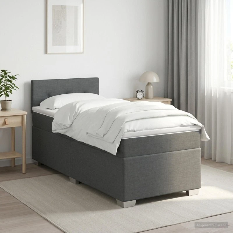 vidaXL Boxmadras med topmadras og hovedgærde, Mørkegrå, 90x190 cm