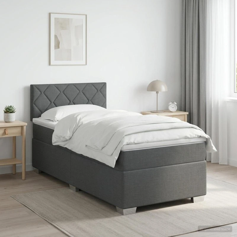 vidaXL Boxmadras med topmadras og hovedgærde, Mørkegrå, 90x190 cm