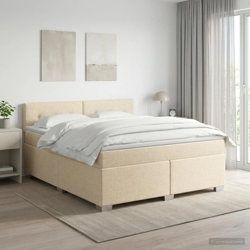 vidaXL Boksmadras med topmadras og sengegavl, 140 x 190 cm, Cremefarvet