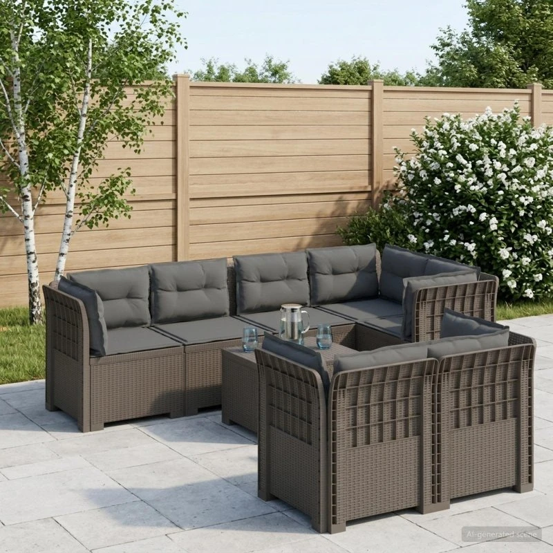 vidaXL 7-personers have-sofa i rattanlook, lysegrå