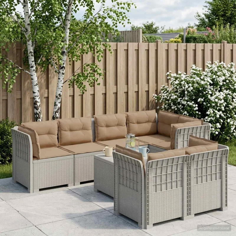 vidaXL 7-personers have-sofa i hvidt rattanlook med puder