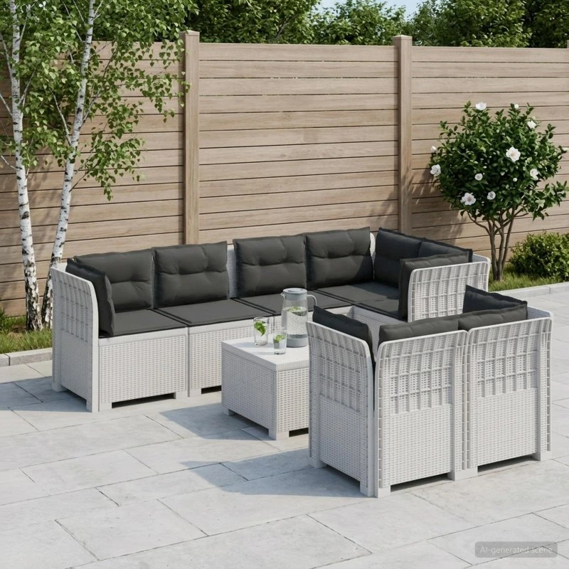 vidaXL 7-personers have-sofa i hvidt rattanlook med puder