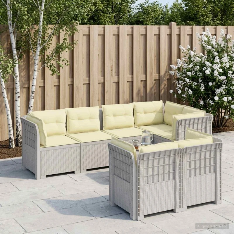 vidaXL 7-personers have-sofa i hvidt rattanlook med puder