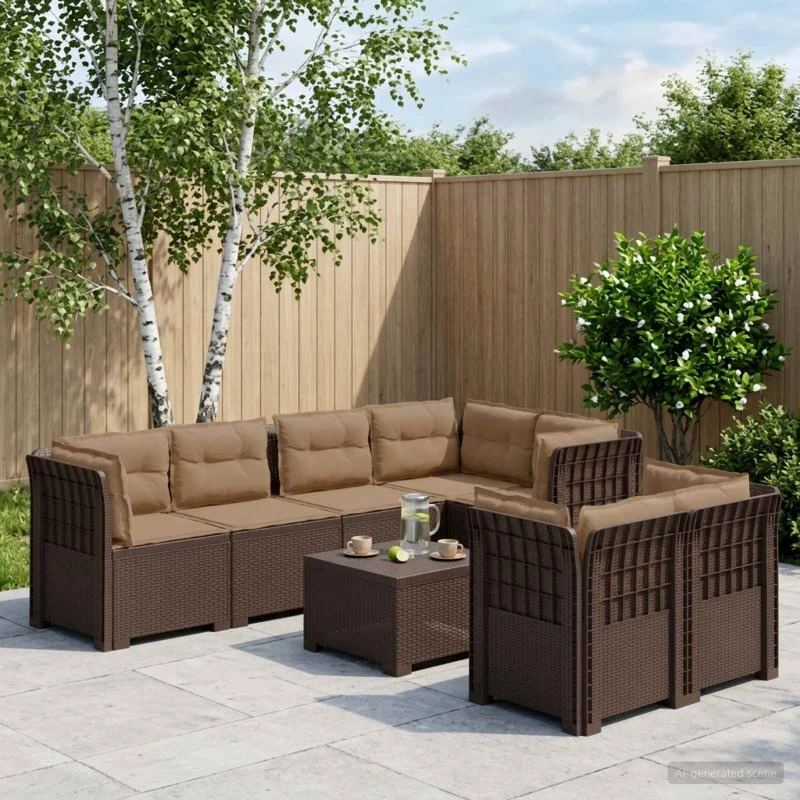 vidaXL 7-personers have-sofa i rattanlook med puder, brun
