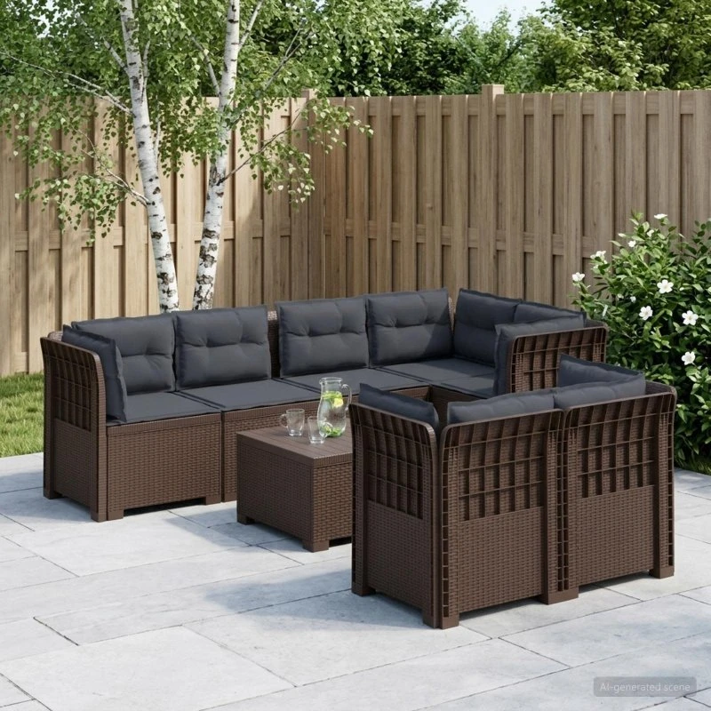 vidaXL 7-personers have-sofa i rattanlook med puder, brun
