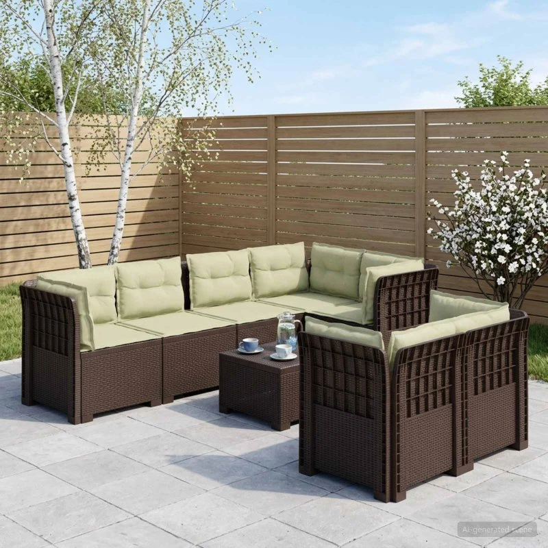 vidaXL 7-personers have-sofa i rattanlook med puder, brun