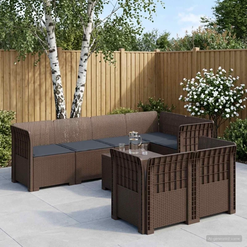 vidaXL 7-personers have-sofa i rattanlook med puder, Brun