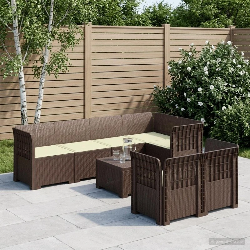 vidaXL 7-personers have-sofa i rattanlook med puder, Brun