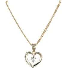 Siersbøl 8 kt. hjertevedhæng med CZ inkl. forgyldt kæde