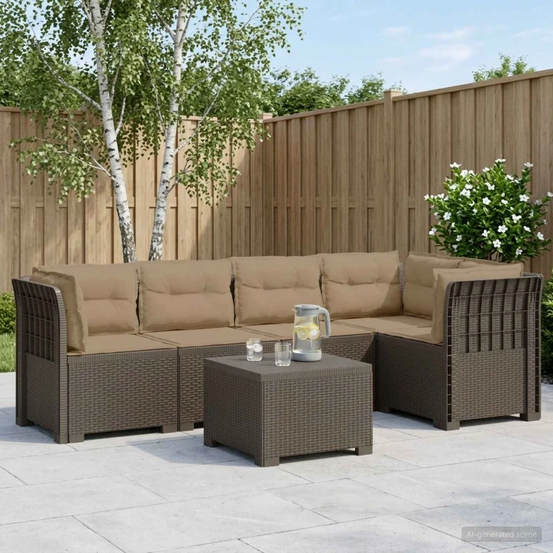 vidaXL 5-personers havemøbel sofa med hynder i rattan-look