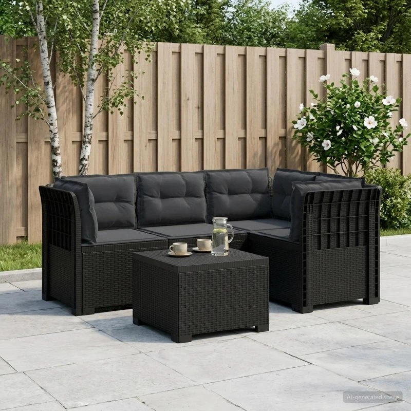 vidaXL 4-personers have sofa med hynder i antracit rattan-look