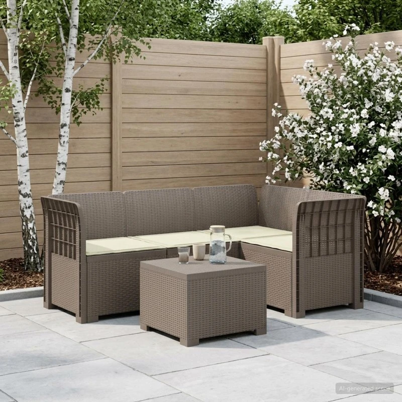 vidaXL 4-personers Have Sofa med Hynder i Rattan-look, Lysegrå