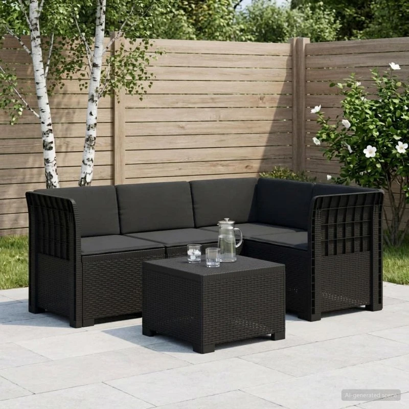 vidaXL 4-personers Have Sofa med Hynder i Rattan-look, Antracit
