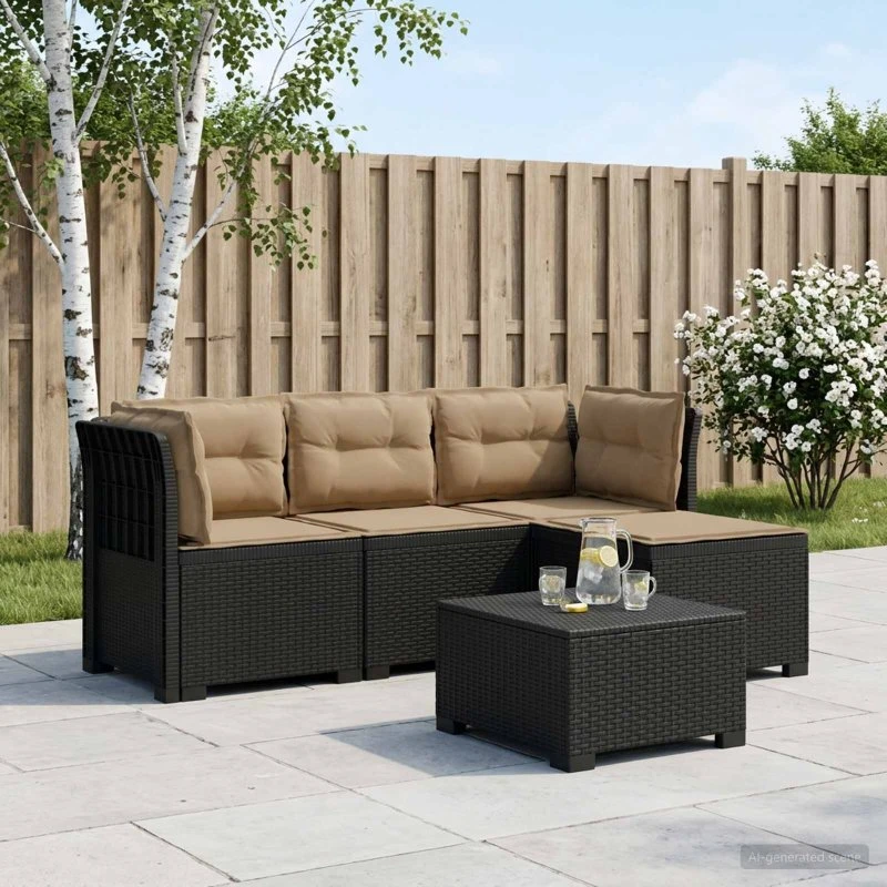vidaXL 4-personers Havesofa med Hynder i Rattan Look, Antracit