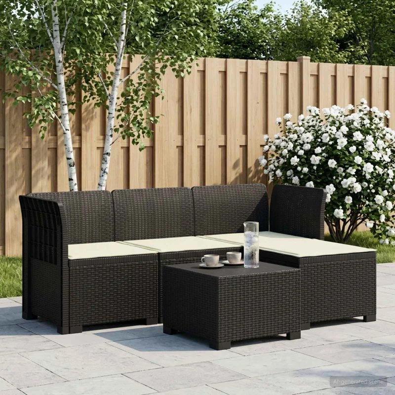 vidaXL 4-personers Havesofa med Hynder i Rattan Look - Antracit