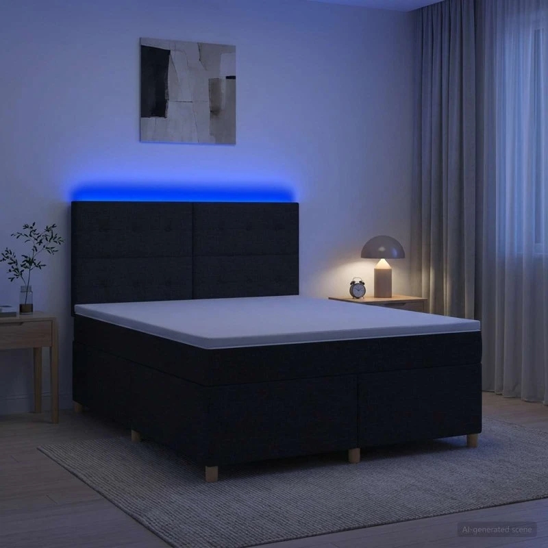 vidaXL Boxmadras med topmadras og hovedgærde - Sort 180x200 cm