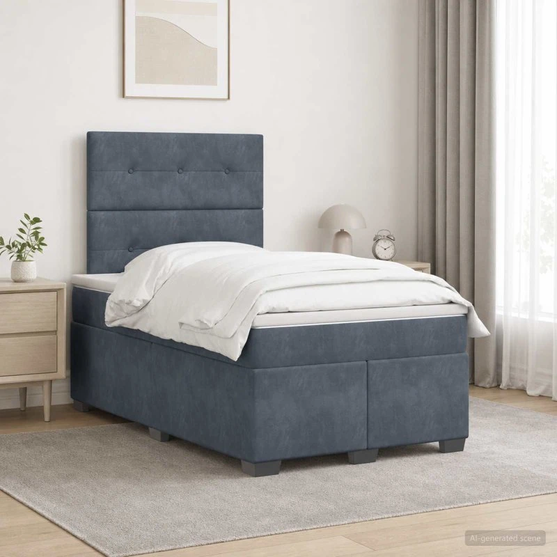 vidaXL Boxmadras med topmadras 120 x 190 cm Mørkegrå Fløjl