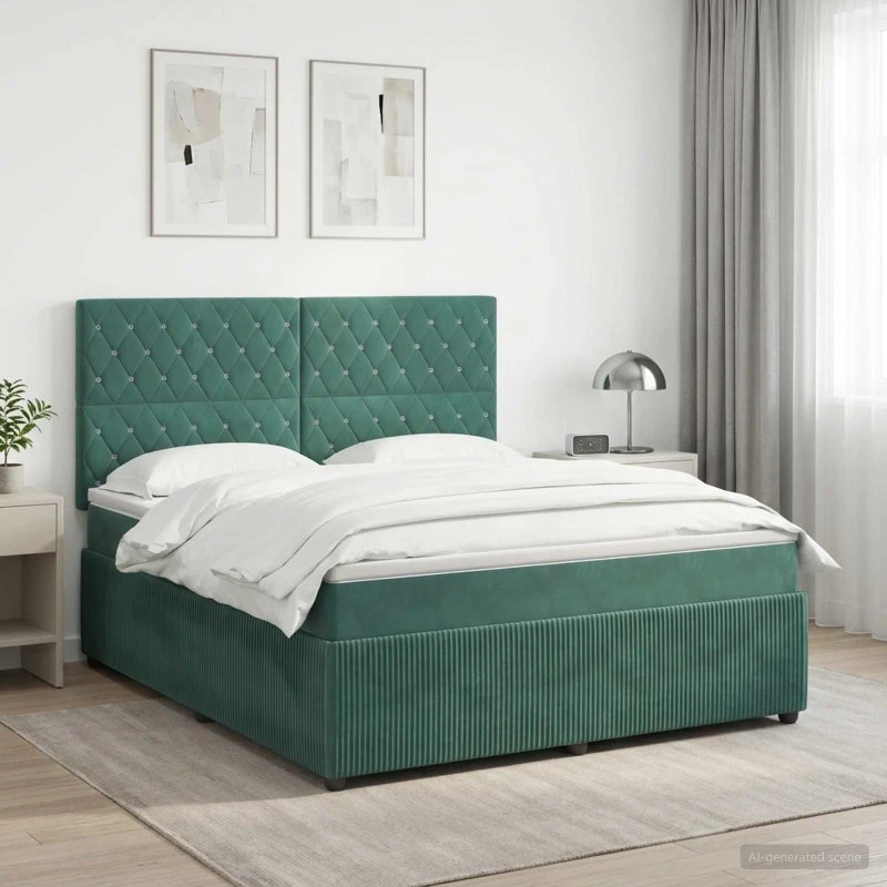 vidaXL Boxmadras med topmadras Mørkegrøn Fløjl 140 x 200 cm