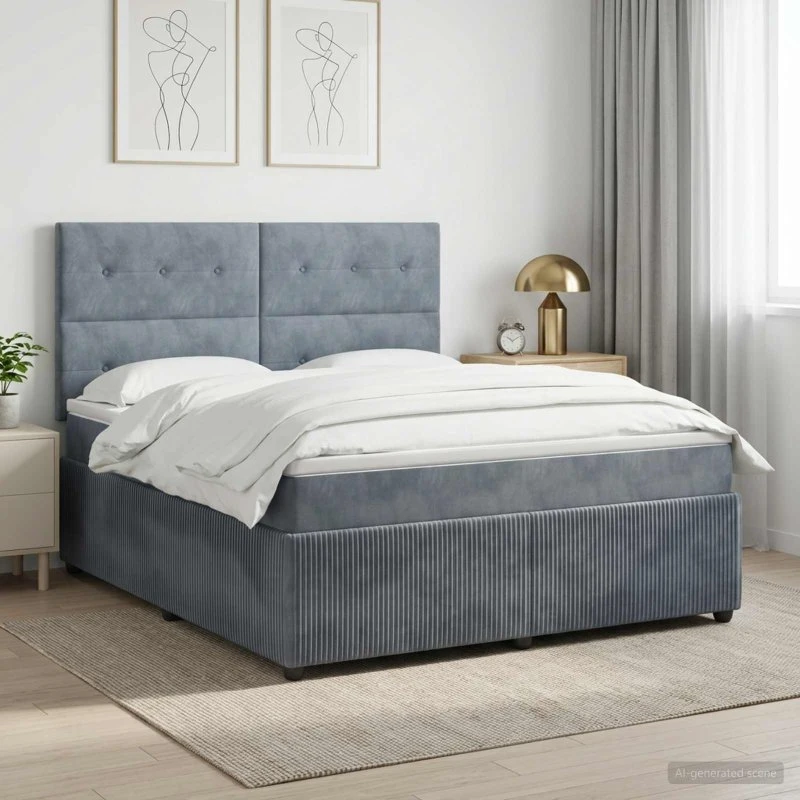 vidaXL Boksmadras med topmadras 140x190 cm Mørkegrå Fløjl