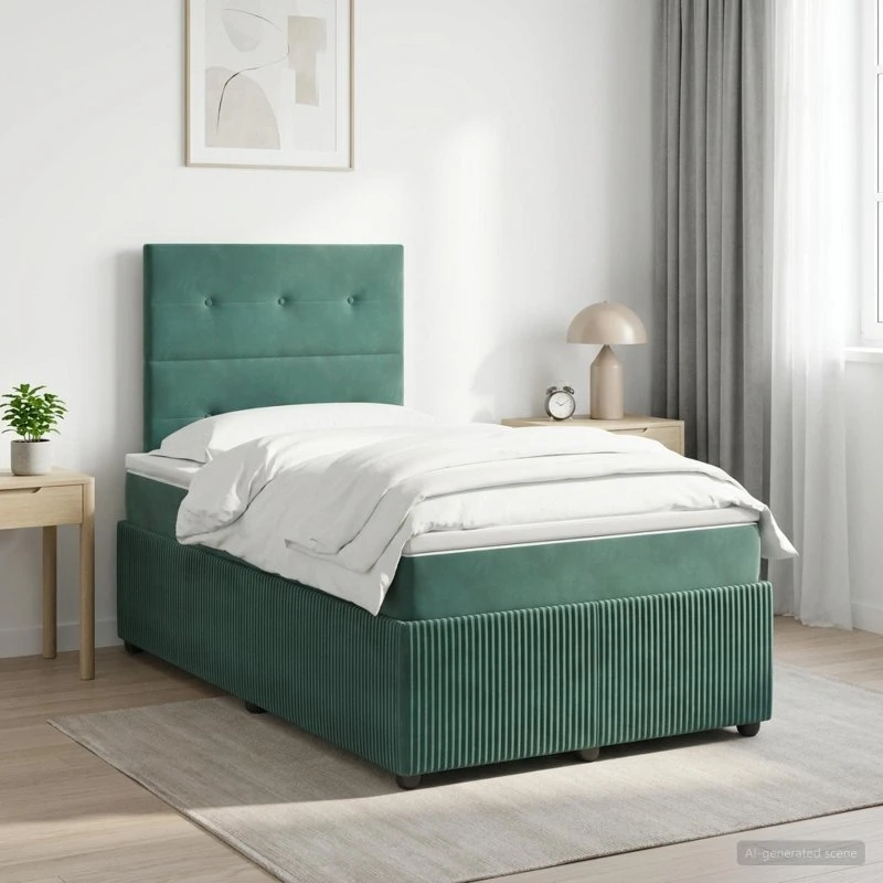 vidaXL Boxmadras med topmadras Mørkegrøn Fløjl 120 x 200 cm