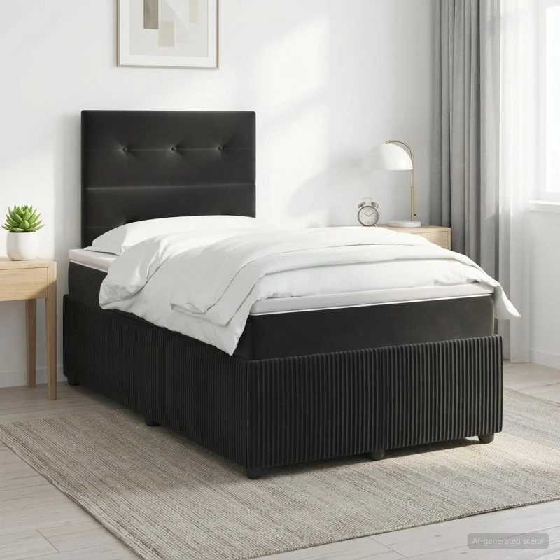 vidaXL Boxmadras med topmadras og gavl, Sort Fløjl, 120 x 190 cm