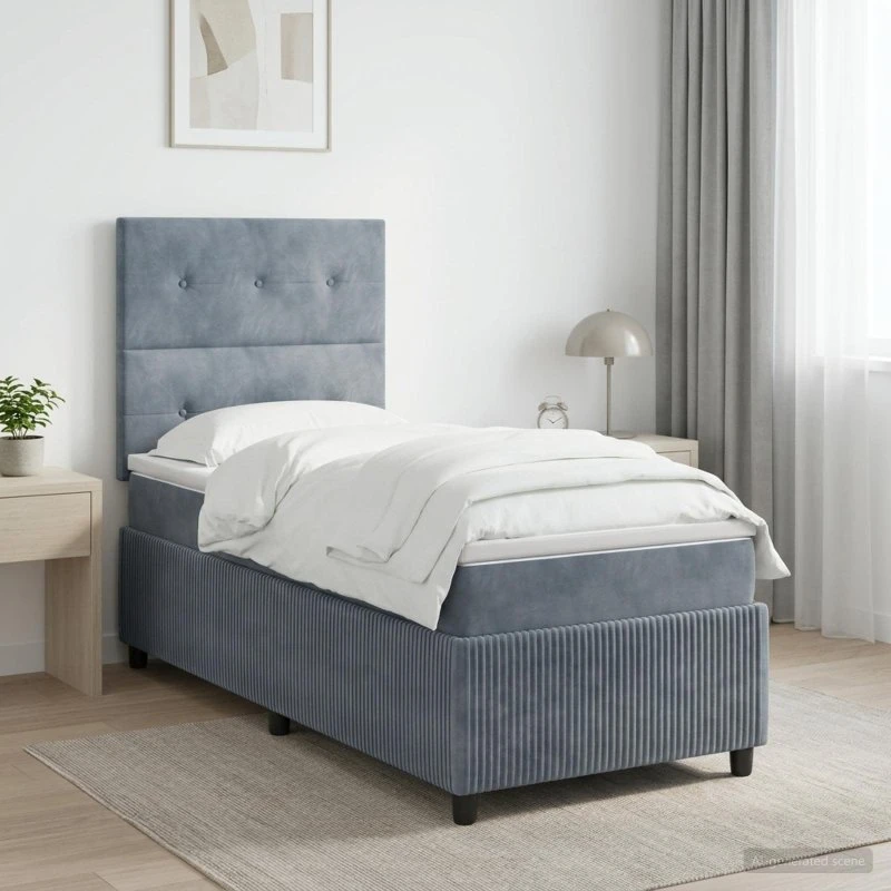 vidaXL Boxmadras med topmadras 100x200 cm Mørkegrå Fløjl