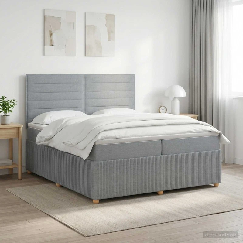 vidaXL Boxmadras med topmadras og gavl, Lysegrå, 200 x 200 cm