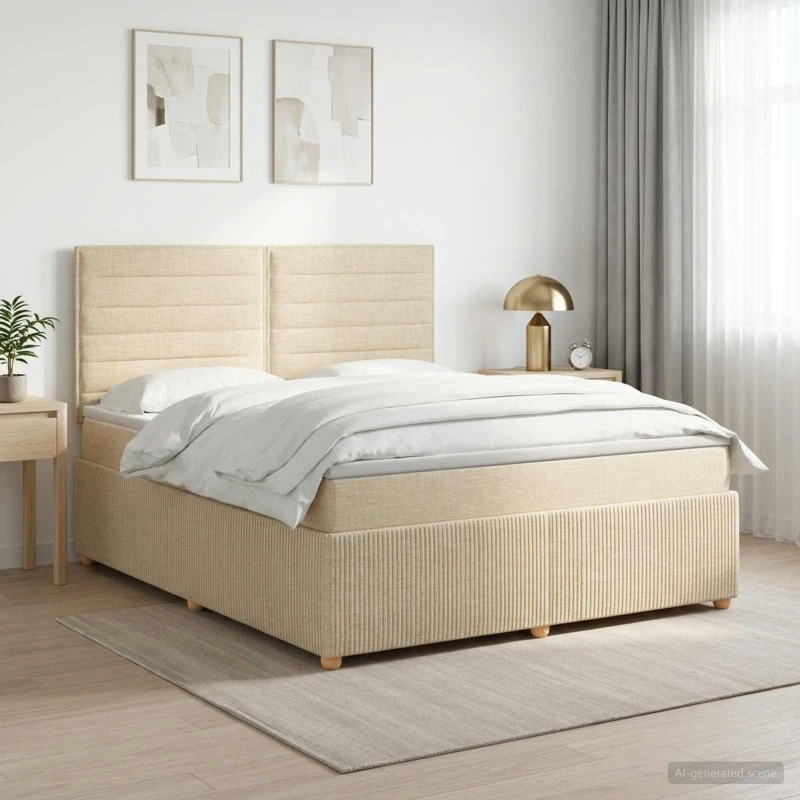 vidaXL Boxmadras med topmadras og sengegavl, 140 x 190 cm, Cremefarvet