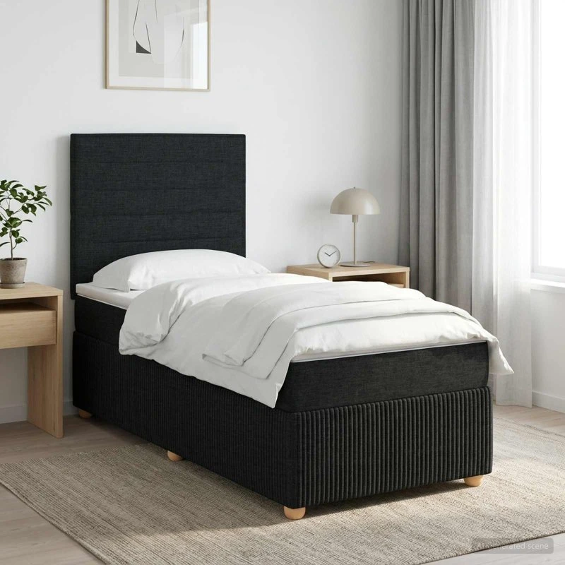 vidaXL Boksmadras 90x200 cm med topmadras og gavl - Sort