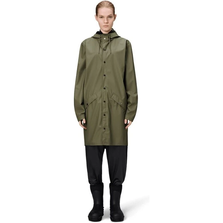 RAINS Long Jacket W3 – Unisex regnjakke (Marsh)