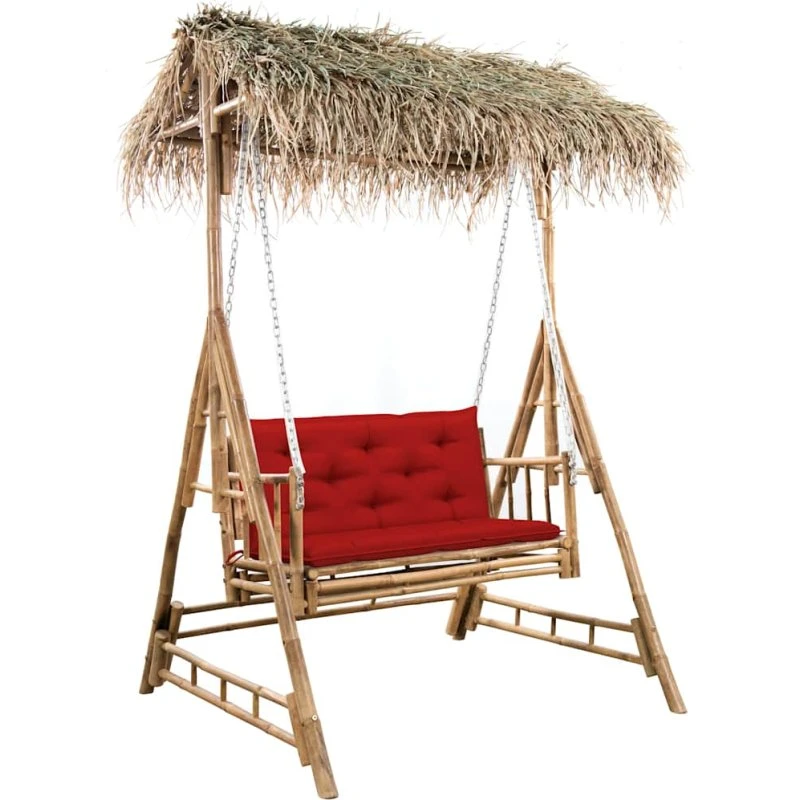 vidaXL 2-personers bambus-gyngesofa med palmeblade, 202 cm