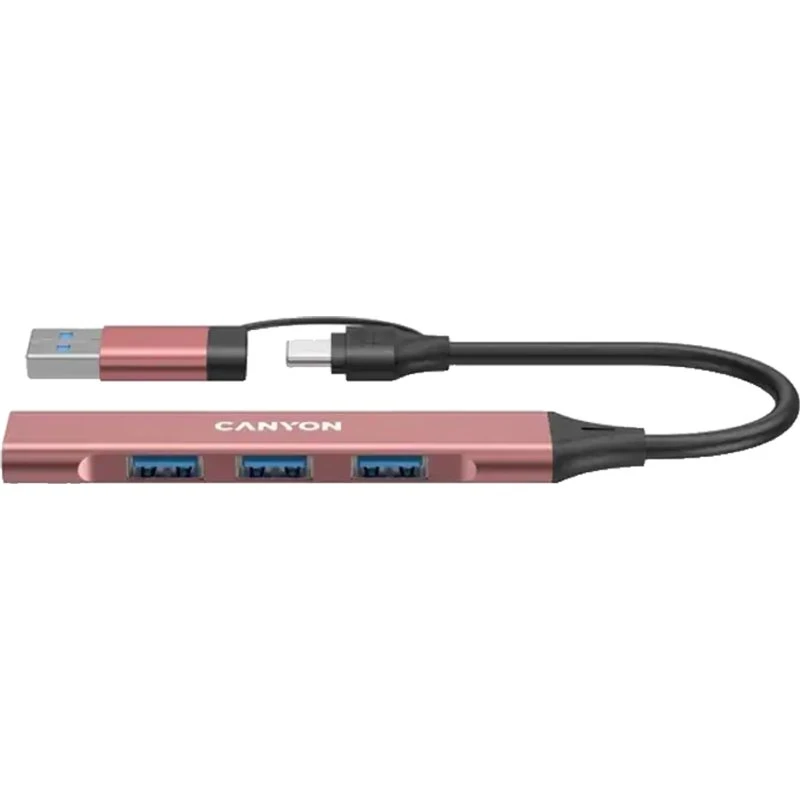 Canyon DS-02 4-i-1 USB-A/C Hub, Pink