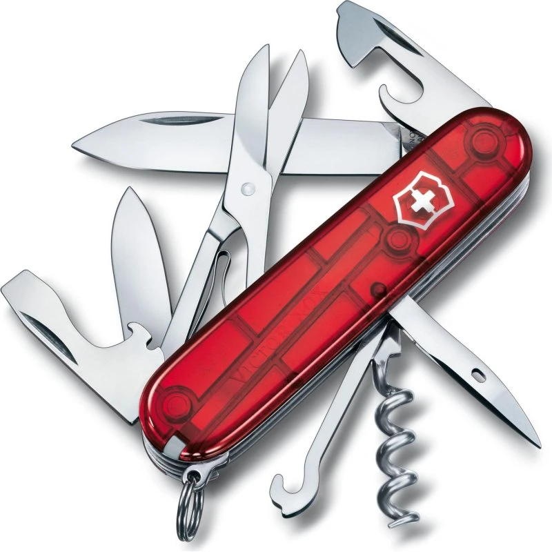 Victorinox Climber Lommekniv - 14 funktioner - Rød Transparent