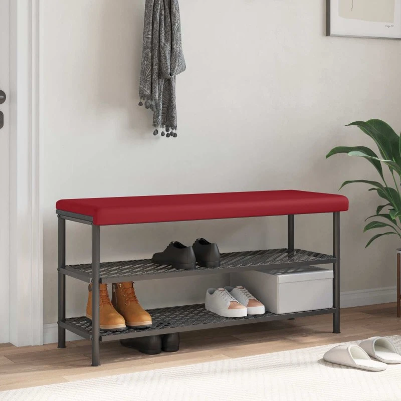 vidaXL Bænkpude Kunstlæder Vinrød 110x35 cm