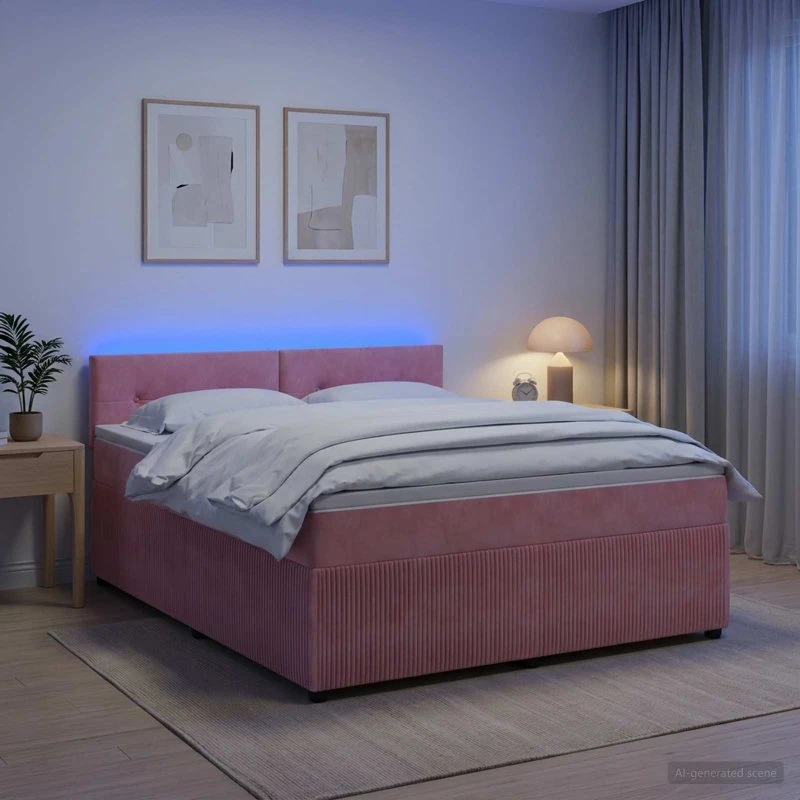 vidaXL Boxmadras med topmadras Lyserød Fløjl 180 x 200 cm