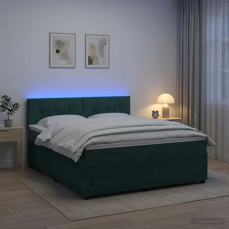 vidaXL Boxmadras med topmadras Mørkegrøn Fløjl 180 x 200 cm