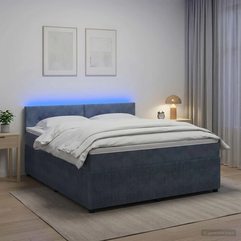 vidaXL Boxmadras med topmadras 160 x 200 cm Mørkegrå Fløjl