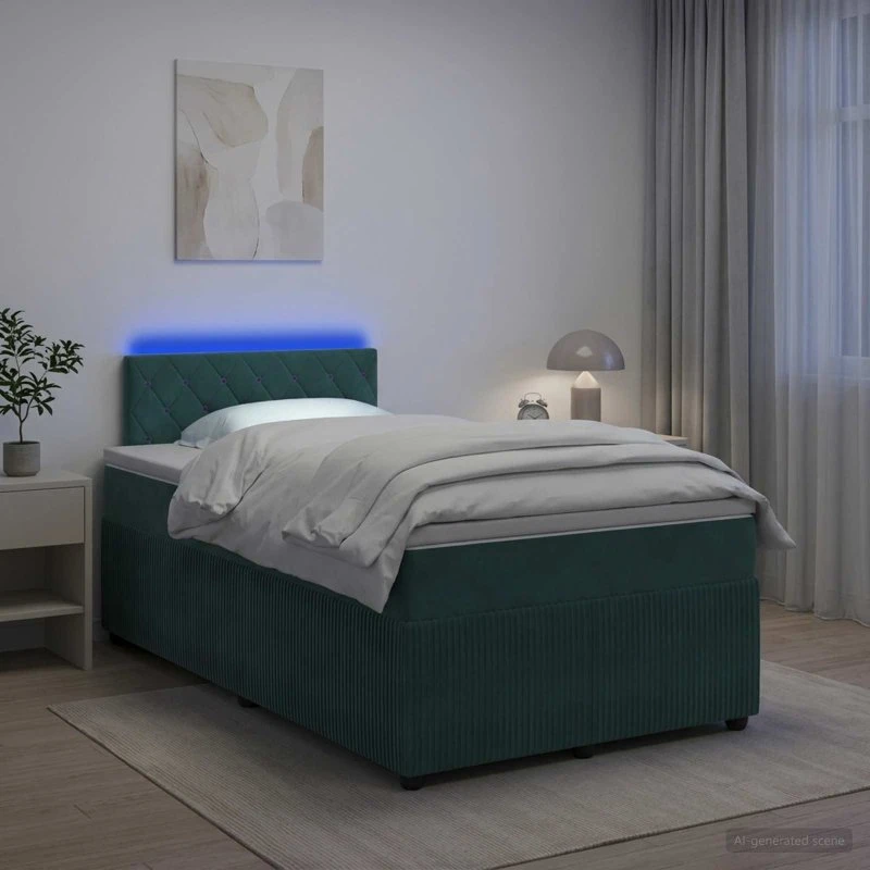 vidaXL Boksmadras med topmadras 120 x 200 cm Mørkegrøn Fløjl
