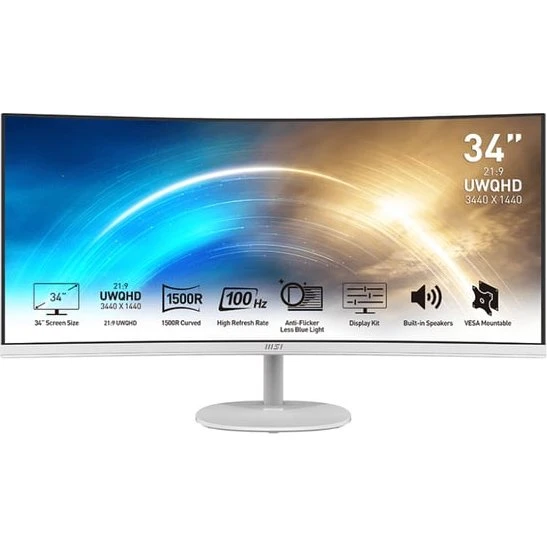 MSI Pro MP341CQWDE 34" UltraWide Quad HD Skærm - Hvid
