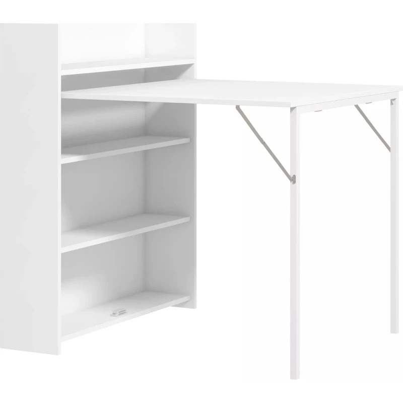 Klapbord til Køkken, 3-personers Udtræksbord med Hylder, Hvid, 80x90x93 cm