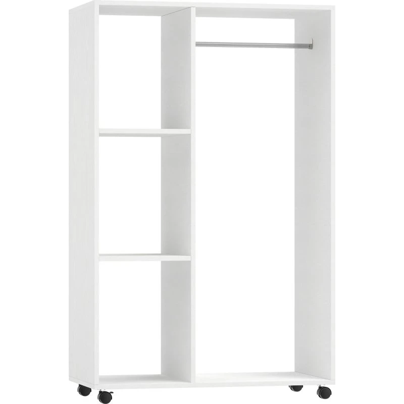 Mobilt Garderobeskab i Træ med Hjul, Hvid, 80x40x128 cm